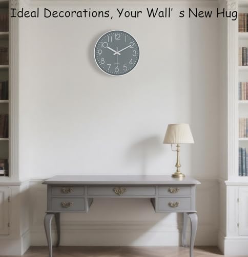 Image of Wall Clock, Silent Wall Clocks Battery Operated 10 Inch Modern Non Ticking Analog Clock with Large Numerals Tempered Glass Clocks for Bedroom, Living Room, Kitchen, Office Decor, Grey