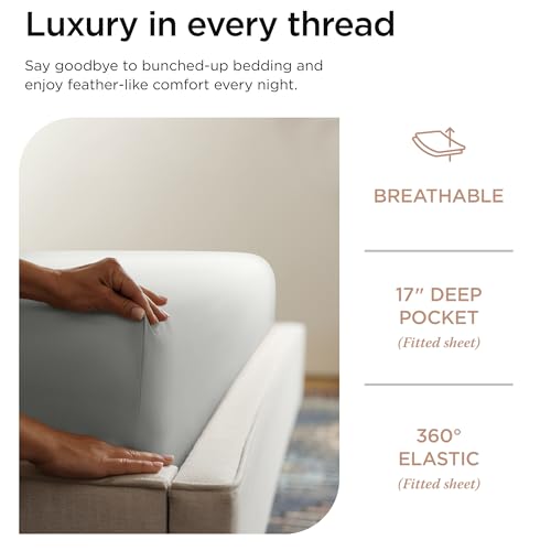 Threadmill Luxury Supima Cotton Sheets, 1000 Thread Count Soft 100% Cotton Hotel Quality King Bed Sheet Set, 4 Pc Light Grey