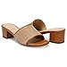 DOBOLIN Women’s Brown Raffia Heeled Slide Sandals Woven Square Open Toe Slip On Mules Low Block Heel Dressy Summer Slide Sandals for Vacation Beach Casual Size 8