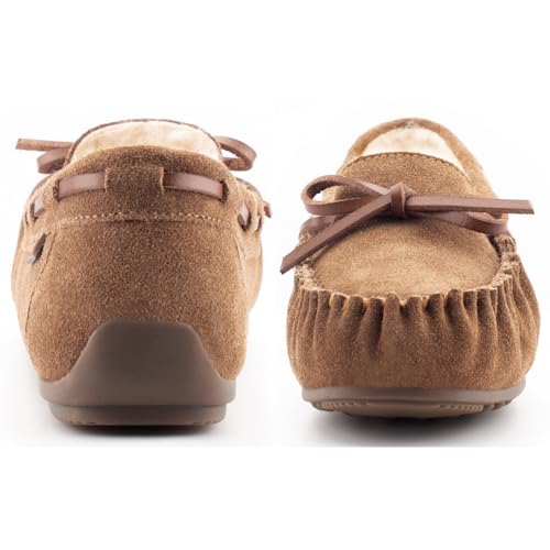 Parfeying Women's Sheepskin Moccasins Cow Suede Memory Foam Slippers Indoor Outdoor Shearling Winter Shoes3