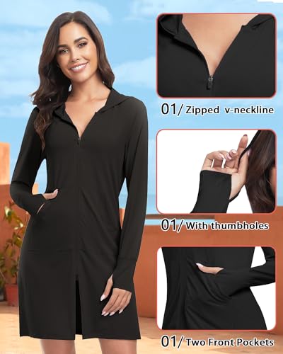 WOWENY UPF 50+ Swim Cover Up Beach Jacket for Women SPF Sun Protection Hoodie Lightweight Long Shirt Swimsuit Coverup4
