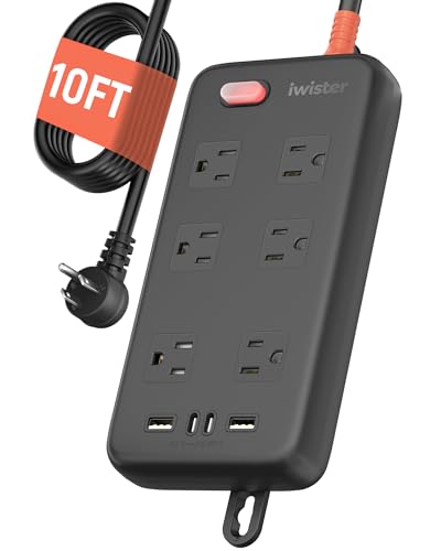 Image of Outdoor Power Strip Waterproof IPX6, 1625W /13A,10 Ft Extension Cord, 6 Wide Outlets & 4 USB Ports with Anti-Electric Shock, Wall Mountable for Yard, Workshop, Garage, RV