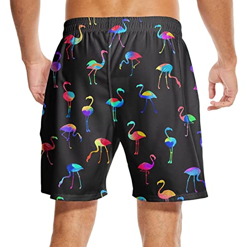 Kybate Men Flamingo Swim Trunks Neon Board Shorts Colorful Flamingo Swimming Trunks With Compression Liner Swimwear #TOP3