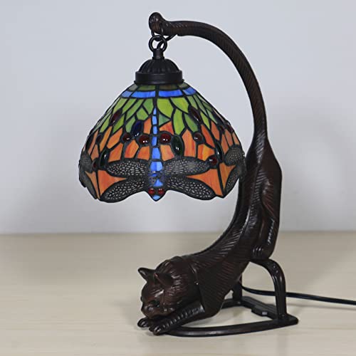 AIBOTY Lámpara de Mesa pequeña de 8 Pulgadas, libélula barroca, tulipán, Rosa, UVA, Girasol, vitral Azul, lámpara de Escritorio, lámpara de Lectura de cabecera,Dragonfly2 Cover