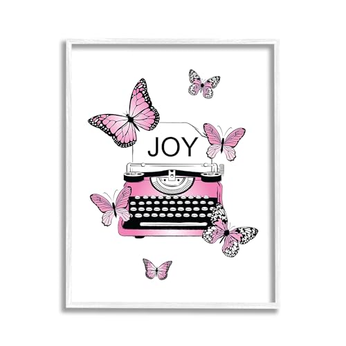 Image of 'Typewriter with Joy'| Framed Giclee Art | Stupell Industries | White, 11 x 14 Inches, Easy to Hang and Sturdy, Made in USA, by Martina Pavlova