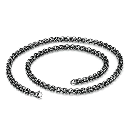 Chaîne Noir Moto Punk Collier Acier Inoxydable Double Maille Forçat Homme 60cm 6mm