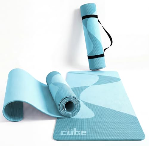 Image of The Cube Club Yoga Mats Extra Thick Non Slip Exercise Mats for Workout with Carrying Strap & Bag Eco Friendly AsanaTPE Yoga Mat for Men & Women 6MM Gym Mat (Aqua, 12 Month Warranty)