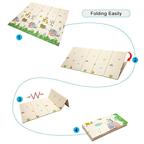 Foam Crawling Mat Baby Folding Play Mat Kids Reversible Extra Large Non Toxic Waterproof Infants Rug Toddler for Picnic Outdoor Playroom