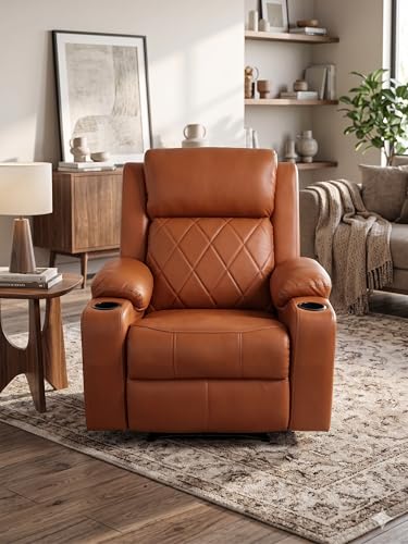 Image of Solis Royale 1 Seater Recliner Sofa Chair with Both Side Cup Holder | Relaxyard Manual Rocking & Revolving Recliner | Comfortable Cushioned | Living Room Bedroom Home, Office Brown Color