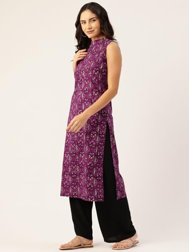 Image of feranoid Unique Printed Choker Neck Back Button Sleeveless Long Kurti