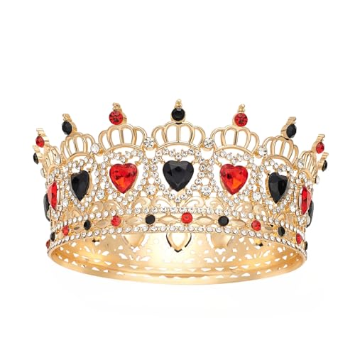 JITINX Queen Crown Wedding Rhinestone Heart Crowns and Tiaras for Women Costume Party Hair Accessories Princess BirthdayCrown Crystal Bridal Crown (Hearts Gold Black+Red)