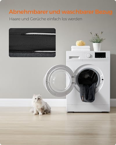 Feandrea Katzenbett, Hundebett, Hundekissen in Leinenoptik, erhöhte Ränder, rutschfeste Unterseite, Bezug abnehmbar waschbar, S, für Minihund, 60 x 50 x 21 cm, dunkelgrau PGW009G01