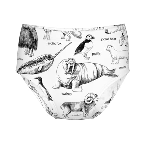 Monochrome Hand Drawn Arctic Animals Girls' Underwear Soft Cotton Little Girls Panties Comfort Briefs