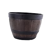 FLAMEER Whiskey Barrel Planter Pot Large - Resin Barrel - Outdoor/Indoor Flower Pot - Fade Resistant Finish - 9 inch