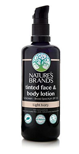 Natural SPF-30 Tinted Face & Body Lotion by Herbal Choice Mari (Light Ivory, 3.4 Fl Oz Glass Bottle) - Made with Organic Ingredients - No Toxic Synthetic Chemicals - TSA-Approved Travel Size
