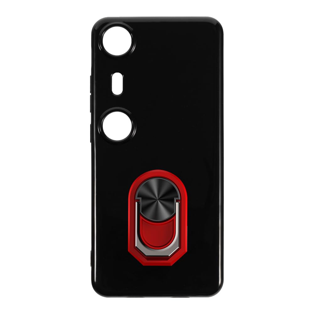 Flexible Case + Ring Holder Compatible with Xreal Beam Pro Phone Shockproof Cover & Magnetic Mecha Style Finger Grip Kickstand (Black+RedRing)