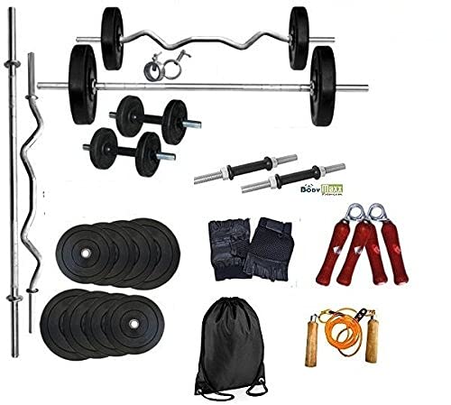 Body Maxx 22 Kg Home Gym Rubber Weight Plates, 1 No X 3Ft Ez Curl Bar, 1 No X 5 Ft Straight Bar, 2 Dumbells Rods 14 Inches, Gloves, Rope, Gym Bag, Hand Grippers, Locks (B01EN194SU) Amazon Price History, Amazon Price Tracker