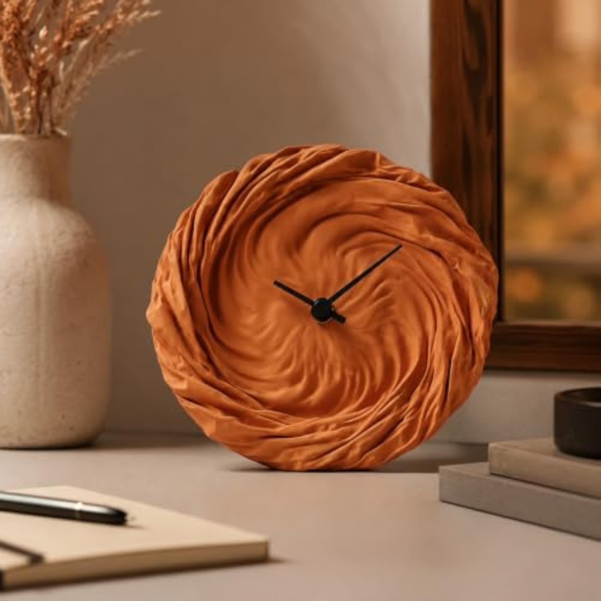 Twist Cloth Desk Clock Terracotta Orange Decorative Table Clock