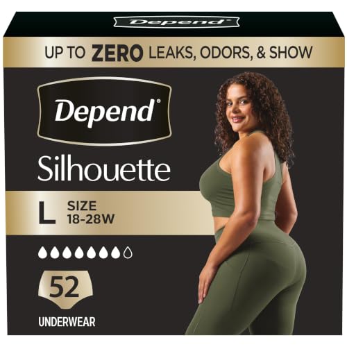Depend Silhouette Adult Diapers Incontinence & Postpartum Bladder Leak Underwear for Women Maximum Absorbency Large Black 52 Count (2 Packs of 26) Packaging May Vary