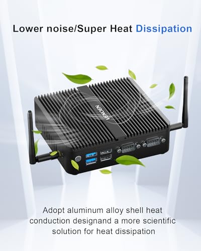 Image of VENOEN Fanless Mini PC Win 11Pro, Industrial PC Celeron J6412, 16GB DDR4 512GB SSD, Dual HD, DP, 3-Display, 2* RS232 COM, 2* RJ45 LAN /WiFi /BT4.2, Mini Computer for Business /Office /Home
