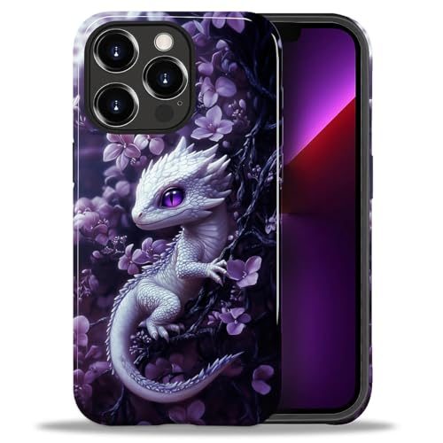 ZHEGAILIAN Case for iPhone 13 Pro,Shockproof Hard Shell + Soft Silicone 2 in 1 Hybrid,Shockproof Bumper Drop Protective - Baby Dragon Lavender Floral