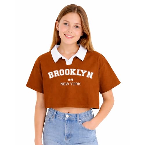 Image of FUNKY MONKEY Girls Cotton Crop Polo T-Shirt | Half Sleeve Collar Neck Printed Top | Stylish Kids Crop Tee for Girls