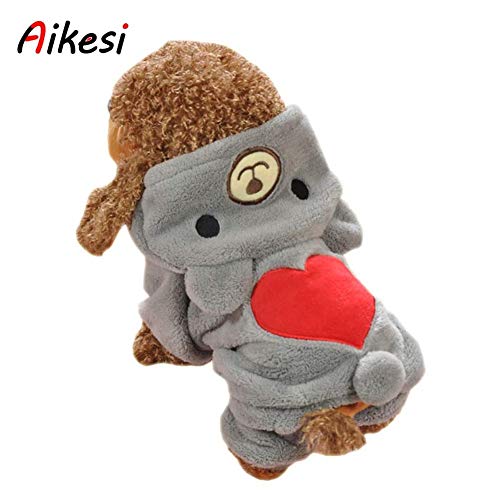 Aikesi Vestito per Cani con Quattro Zampe in Velluto Cappotto con Cappuccio per Cane Invernale, Adatto a Tutti i Cani di Piccola Taglia,Stile Orso