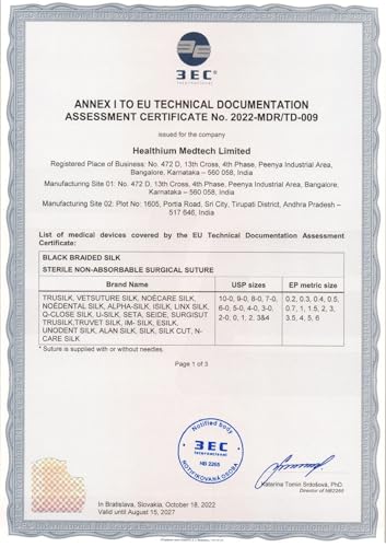 HEALTHIUM - TRUSILK - Nicht absorbierbare Multifilament-Naht aus geflochtener schwarzer Seide, C5, Nadel 19 mm, Naht 70 cm, schwarz, 22851