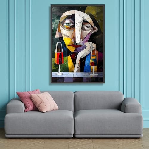 Visage géométrique coloré sur grande toile cubiste pour raviver vos murs - 3