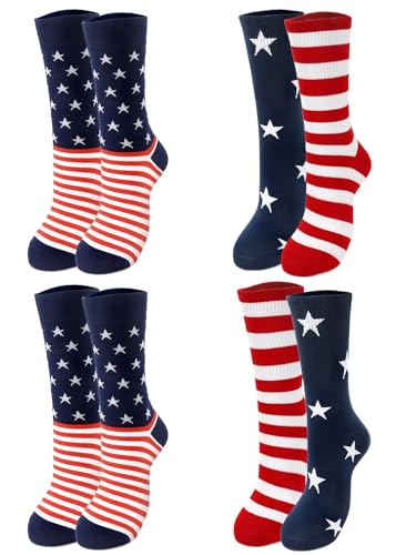 American Flag Socks 4 Pairs 4th of July Sock for Men 2 Styles Patriotic Socks for American Men