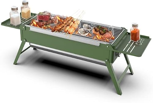 Portable Charcoal Foldable Grill, Small Grills Outdoor Cooking for Travel， Camping Smoker BBQ Grill， Stainless Steel Table Top Grill Charcoal for Outdoor Cooking,Camping,Backyard Barbecue。