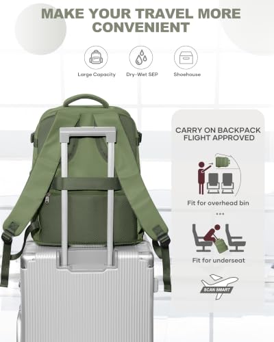 Image of coowoz Travel Backpack Carry On for Women Man Gym Backpack with Laptop Compartment Mochila de Viaje Teacher Personal Item Backpacks Rucksack Airplane Accessories Must Haves,Gray Green Small