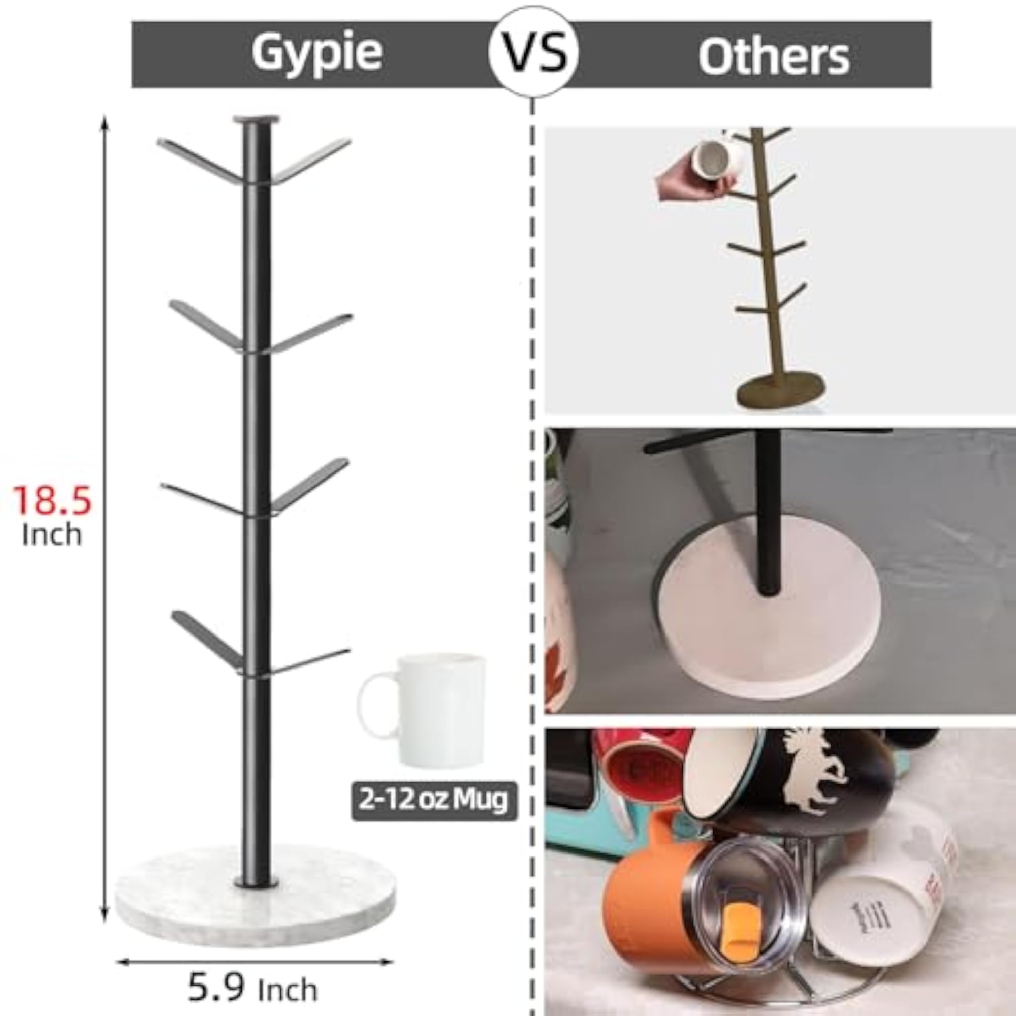 Marble Mug Holder Tree, 8 Hooks Small Coffee Cups Stand