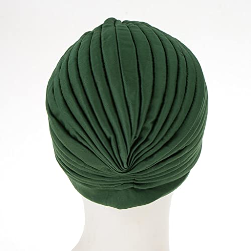 AMLESO Chapéu de quimioterapia noturno turbante plissado hijab para mulheres, Verde, as described
