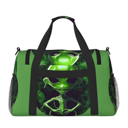 Green alien print Large Canvas Travel Duffel Bag Weekender Bags for Women Overnight Bag Carry On Tote Bag2