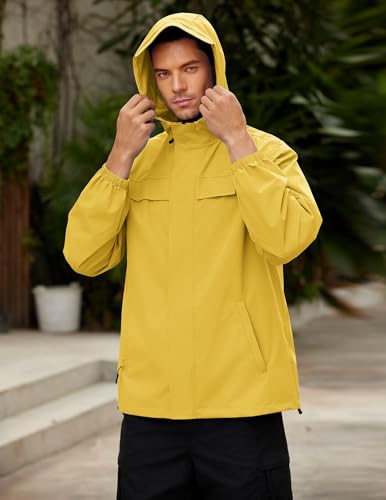 COOFANDY Men's Rain Jacket Waterproof Lightweight Windbreaker Packable Hooded Raincoat for Hiking, Cycling, Golf & Travel2