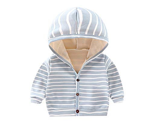 DCUTERQ bebé niños niñas Lindo Raya botón Abajo Cardigan Chaqueta Abrigo Primavera otoño Forro Polar con Capucha Prendas de Vestir Exteriores Tops Azul3-4 años Cover