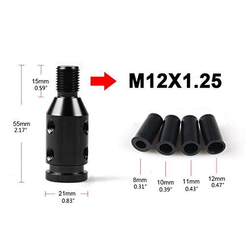 WE-WHLL Universal Car Manual Gear Shift Knob Adapter M12x1.25 Aluminum Threaded Shifter-Black