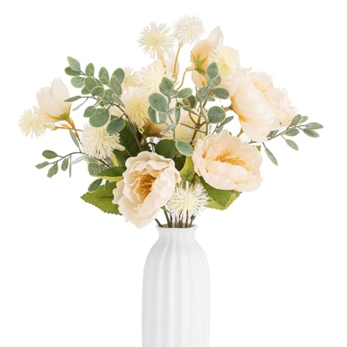 Leuyuee 2 Blumensträuße Kunstblumen Künstliche Pflanzen Blumen Deko Seidenblumen Hortensien Blumenarrangements Kernstück Hochzeit Blumenstrauß (milchig weiß)