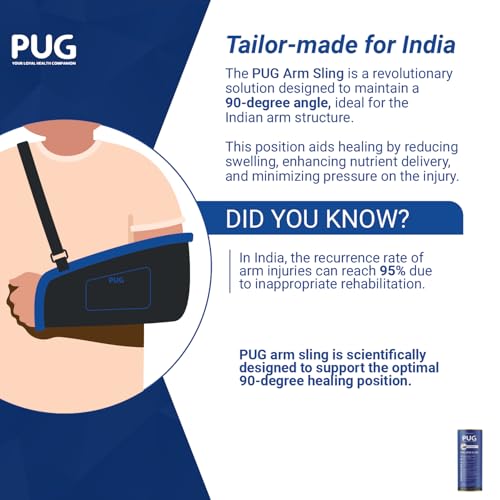 Image of PUG Arm Sling, Designed for compliance at 90 degrees for optimal recovery, With Airmesh Technology, Double and elongated pad cushion for extra care, Ergonomically designed for Indian Arm, With additional pouch to carry mobile