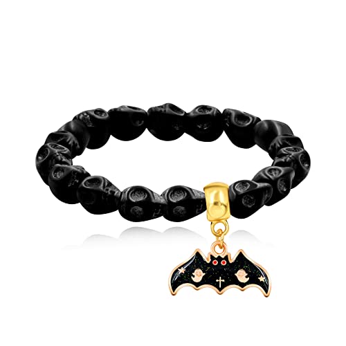 Image of Uloveido Halloween Bracelets for Men Women Black White Skull Stone Bracelet Charm Ghost Pumpkin Lamp Bat Design Bracelets