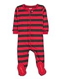 Leveret Kids Baby Boys Girls Footed Cotton Pajama Striped Red and Gray Size 2 Years