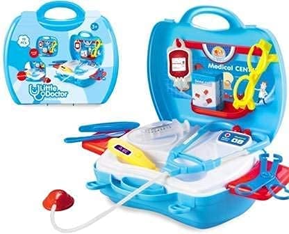 QEXLE Little Medical Doctor Accessories Clinic Set (Big Size, 19 pcs) Pretend Play Toy Kit with Stethoscope and Carry Along Suitcase for Girls Boys Birthday Gift Ages Above 3 Years. (* Kids Blue Doctor Set)
