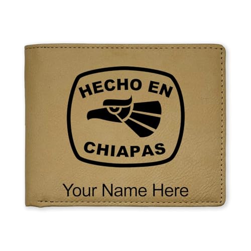 LaserGram Faux Leather Bi-Fold Wallet, Hecho en Chiapas, Personalized Engraving Included (Beige)