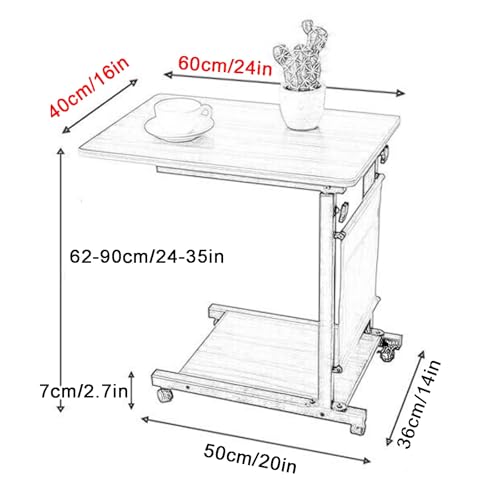 Table d'appoint mobile réglable en C bout de canapé sur roulettes - 3