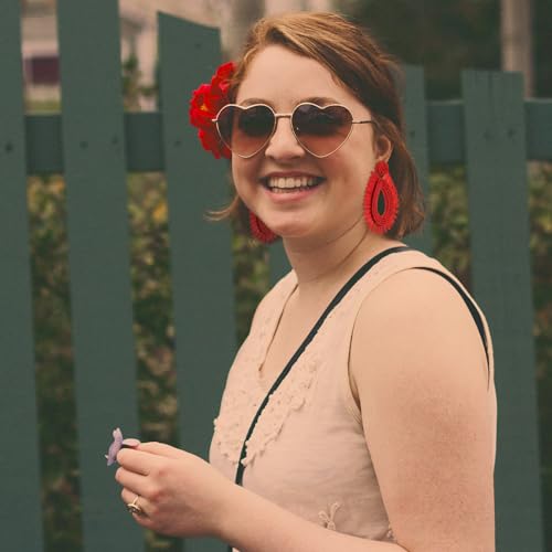 Raffia Statement Beaded Earrings Boho - Handmade Teardrop Dangle Earrings for Summer Beach Vacation3