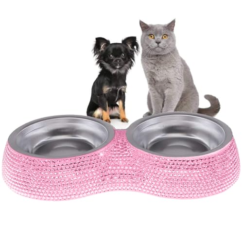 Ciotola Per Cane Con Strass - Piccola Ciotola Per Animali Domestici, Piatto Di Alimentazione Per Cuccioli, Ciotole In Acciaio Inox Con Paillettes | Doppio Cibo E Acqua Per Cuccioli, Gatti E Animali