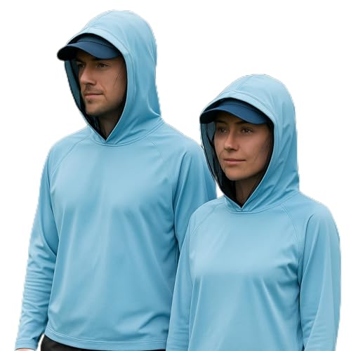 2-in-1 Cooling Mosquito Jacket with Hood for Men & Women - UPF 50+ Sun Protection with Adjustable Face Mesh, Long Sleeve Mesh Net Bug Hoodie, Lightweight & Breathable for Hiking, Camping, Fishing