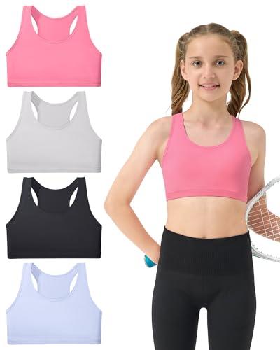 Girls Sports Bras 6-11 Seamless Racerback Training Bras for Girls-No Pads, Chest Double Lined