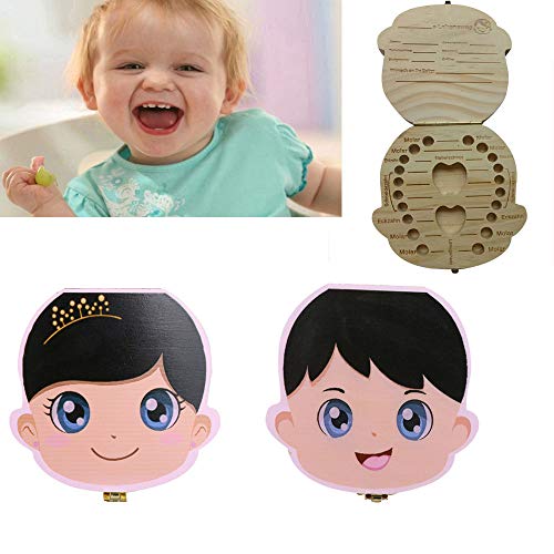 mxjeeio Milchzahndose,Zahnbox Holz Milchzähne Fötales Haar Box [Deutsch Version] Aufbewahrung Keepsake Box Zähne Kasten Geburtstag Taufe Geschenk Zahndöschen für Kinder (A, Junge)